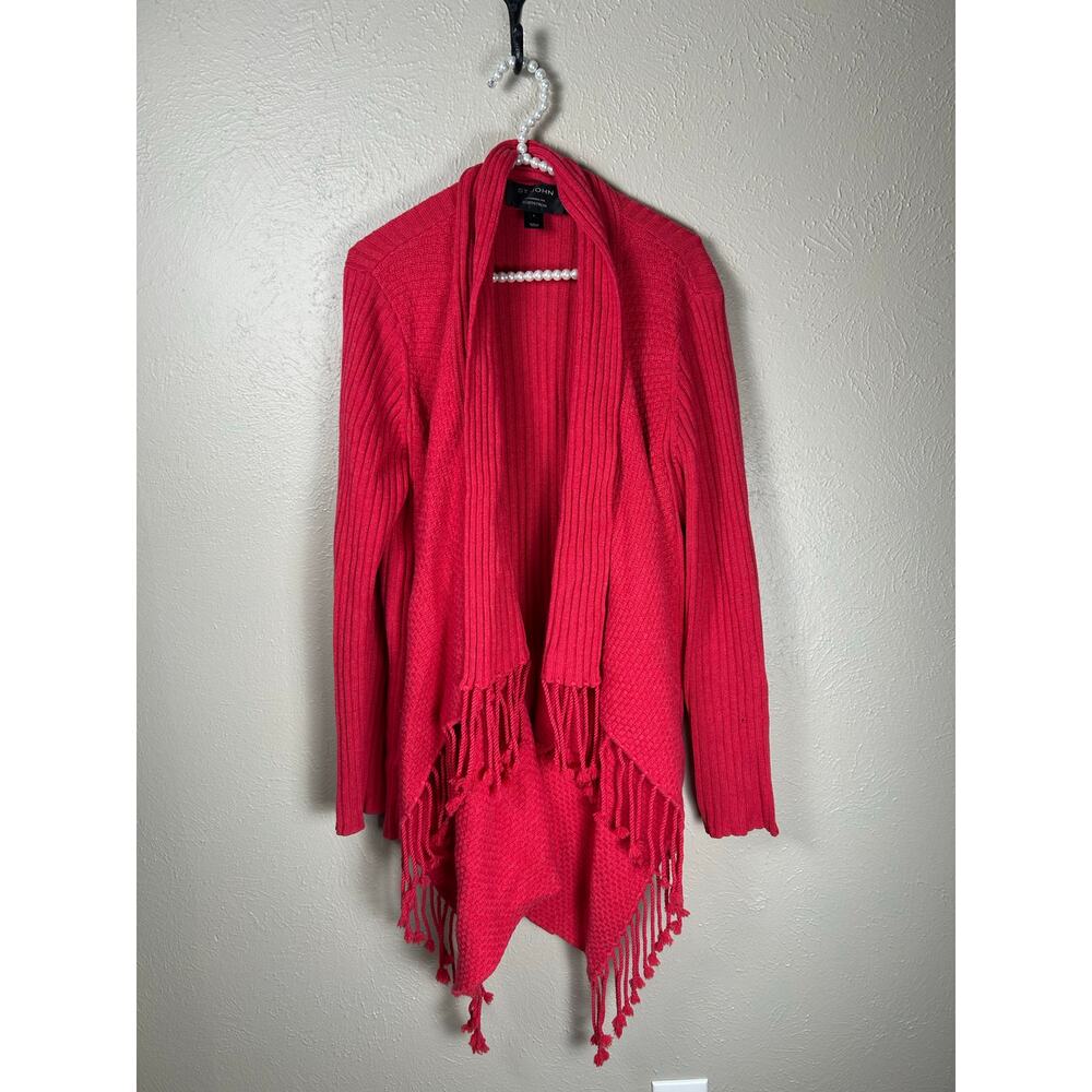 St.John Cardigan Classic Red Knit Designer Cozy Quiet Luxury Sweater TINY FLAW